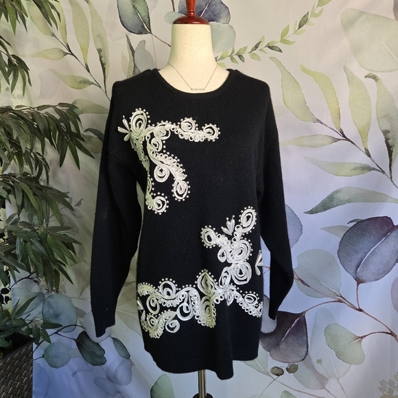 Eminent Sweaters - EMINENT | Vintage Lamb/Angora Rabbit Hair Embroidered Pearl Beaded Sweater sz M